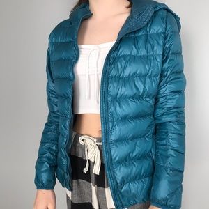 Blue puffer coat